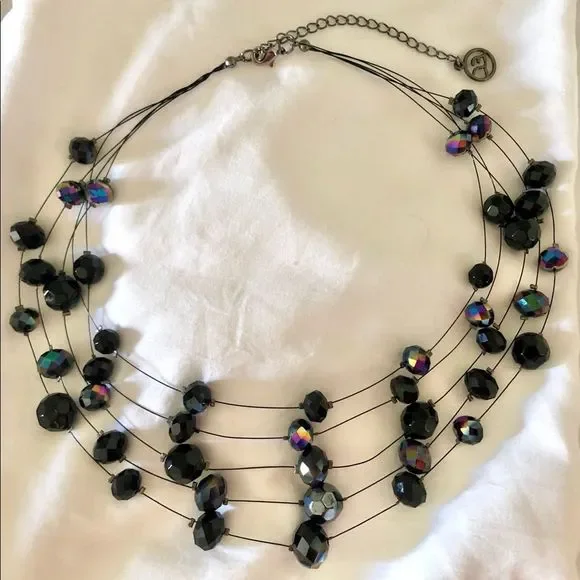 Floating bead faceted dichroic 5 strand, black, necklace EL - Picture 3 of 7